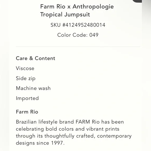 Farm Rio x Anthropologie Tropical Jumpsuit Size XS NWT - Picture 6 of 17